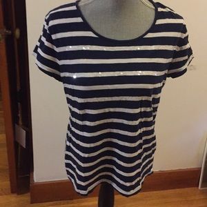 Women’s navy striped sequin top